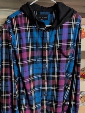 Edgar + Ash Blue & Black Plaid Hooded Button-Up Shirt